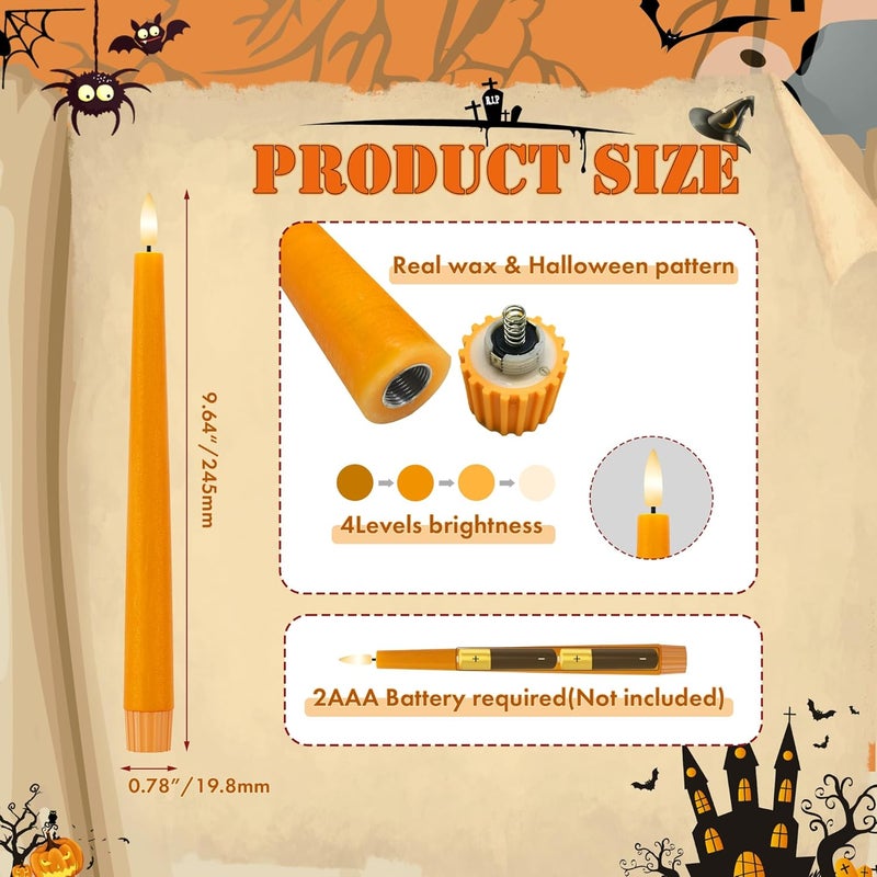 AFINETH Orange Flameless Taper Candles, 9.6" Halloween Battery Operated Candles with Remote, Real Wax Fall Led Candle, Flickering Flameless Candlesticks for Fall, Thanksgiving, Harvest, Halloween Decor, 3 Pcs - Image 2